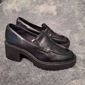 Chunky Lug Soul Penny Loafer Shoes Womans  9.5 Blk Maisey Vegan Leather Academia